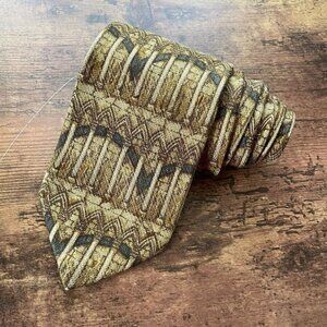 Ermenegildo Zegna Mens Woven Silk Tie Beige Olive Architecture Columns Necktie